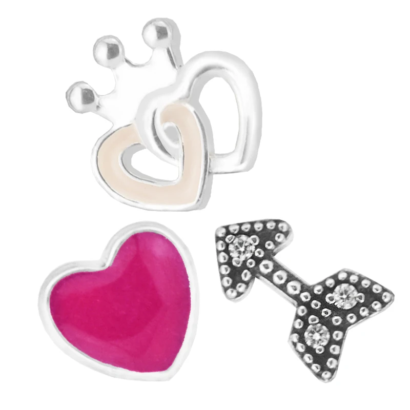 

QANDOCCI Love Petites Silver Beads With Magenta and Soft Pink Enamel & Clear CZ 100% 925 Sterling Silver Charms DIY Jewelry
