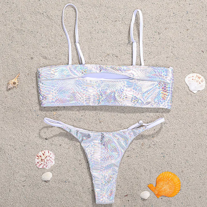 

Famaker Shiny bikini 2020 Hollow out swimwear High cut swimsuit women thong bathing suit String two piece suit Sexy Biquini