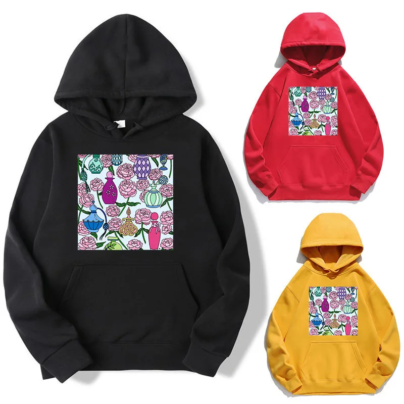 

Women Hoodie Flower Printed Hoodies Women Fleece Long Sleeve Loose Sweatshirt with Hat Girls Pullovers Winter