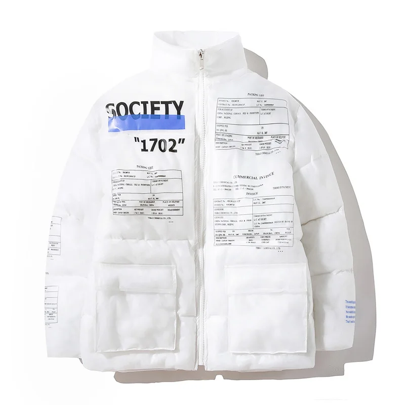 

Hollow Out Warm Winter Jacket Mens Vogue Design Bright Bomber Cotton Parka Outerwear Pop Streetwear Loose Zipper Jackets Coat