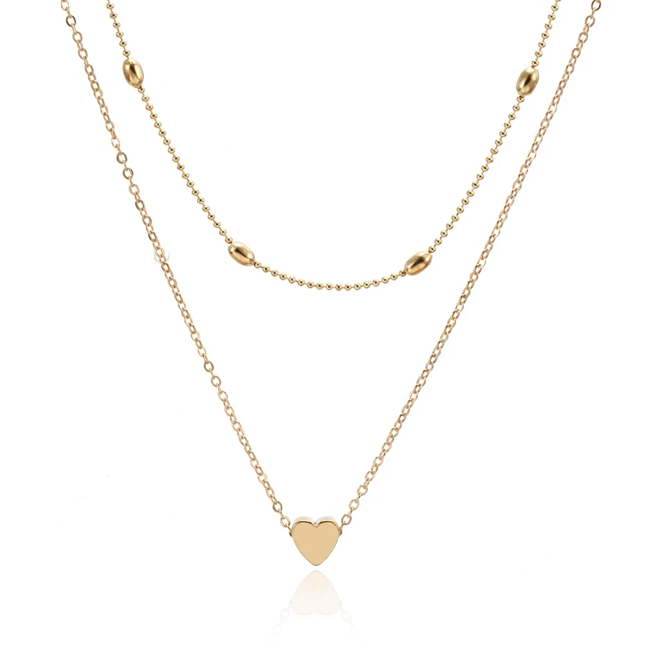 2PCS GOLD Подходящая правая Короткая Цепочка Сердце ожерелье s& Кулоны для женщин золото серебро этническое богемское Колье чокер LX075 - Окраска металла: 2PCS GOLD