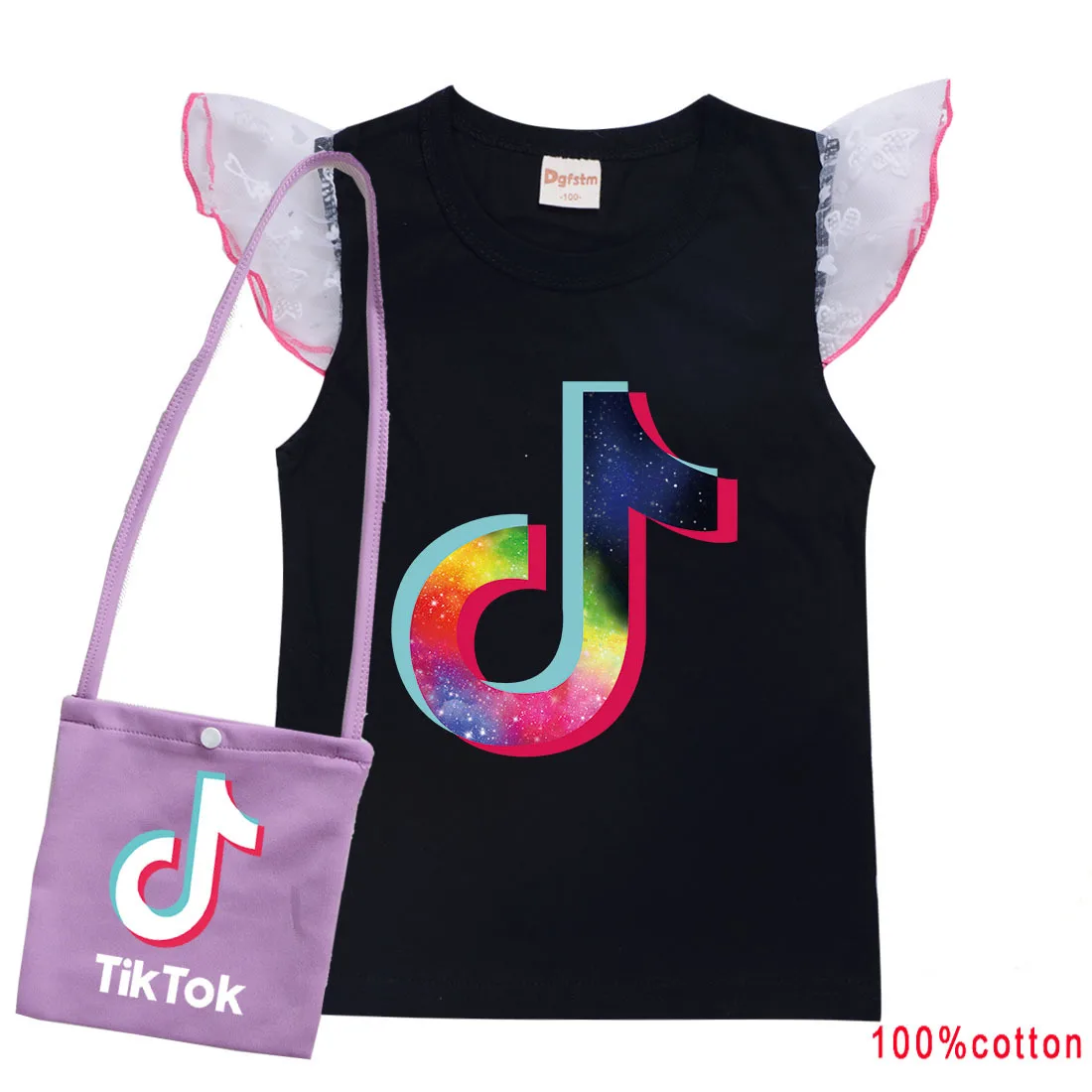 Хлопковая футболка с коротким рукавом и сумка для девочек | Детская одежда обувь