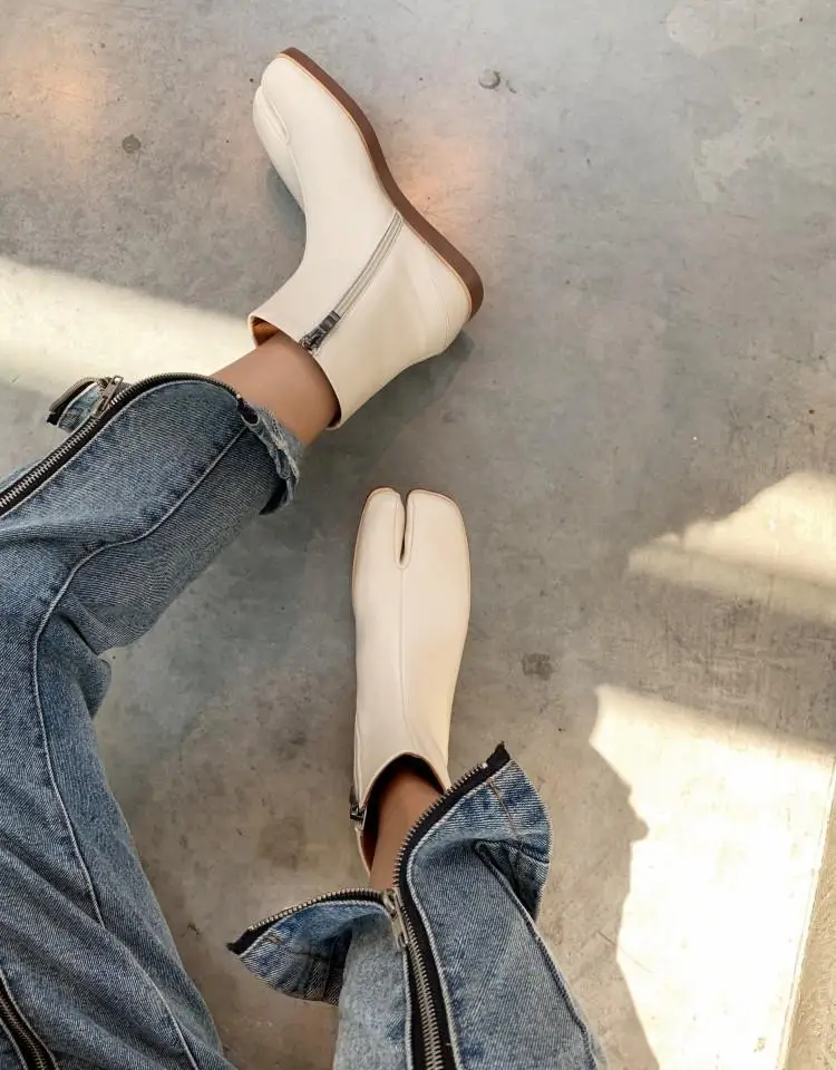 Botines mujer/ г.; короткие женские ботильоны на низком каблуке; черные непромокаемые сапоги из лакированной кожи с квадратным носком; роскошные ботинки tabi bottes