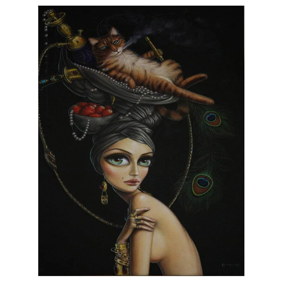 5d квадратная Алмазная мозаика девушка и кот алмазная вышивка своими руками