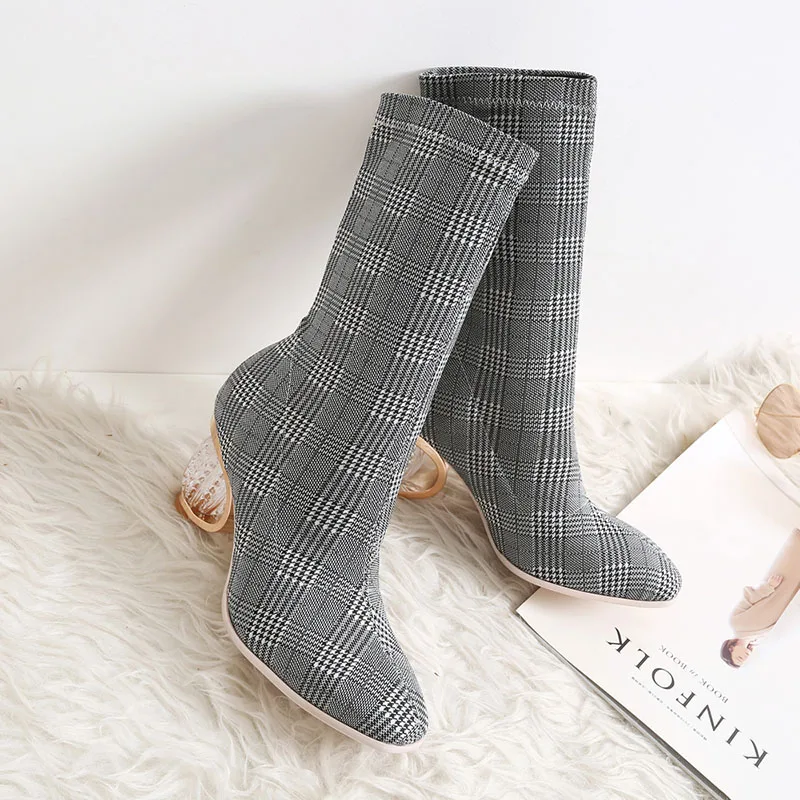 Женские ботинки Phoentin из стрейчевой ткани женские в стиле ретро на высоком