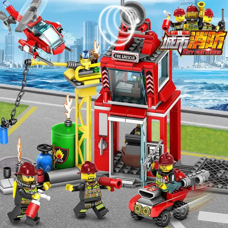 Пожарные грузовики автомобиль Вертолет Лодка строительные блоки Совместимость