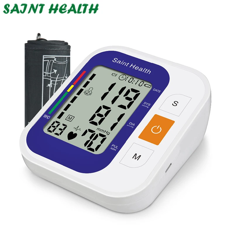 

Healthcare Sphygmomanometer Home Use Digital Lcd Upper Arm Blood Pressure Monitor Heart Beat Automatic Meter Machine with voice