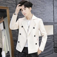 new mens casual spring autumn coat double breasted lapel long sleeve solid jacket size m 3xl black white red green apricot z13