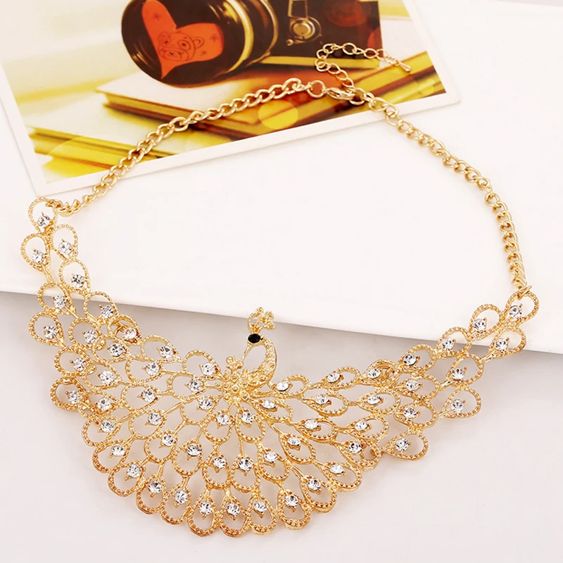 Массивное ожерелье с павлиньими стразами колье чокер из золотого сплава 2020|peacock