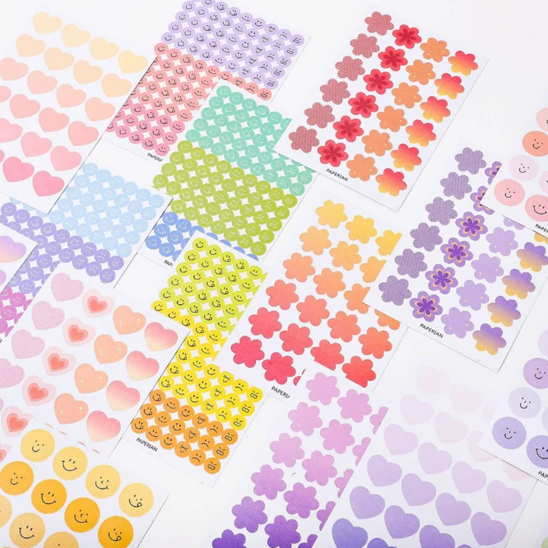 

Ins Gradient Color Flower Love Smile Cute Stickers Children Diy Collage stationery Decorative Sticker Sealing Labels 4pcs