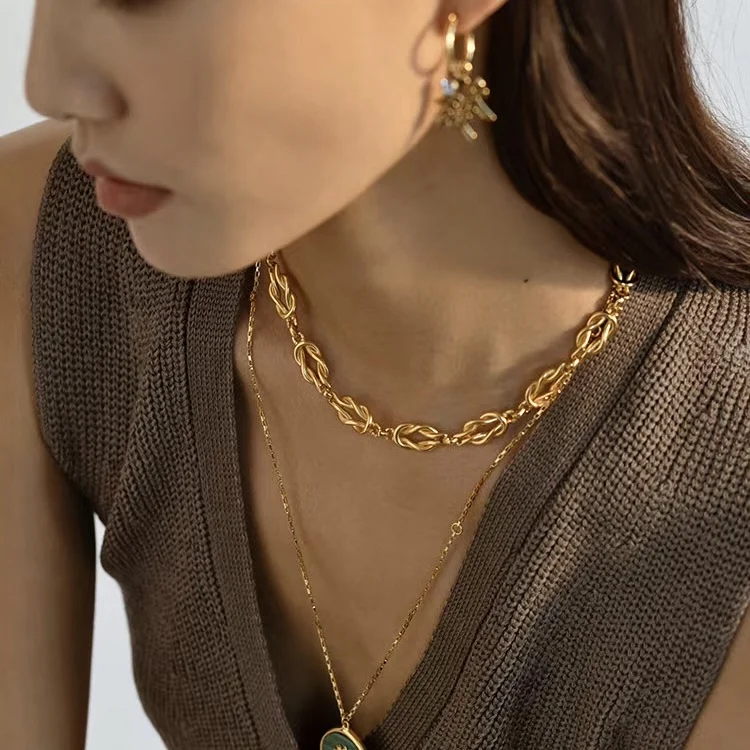 Массивная позолоченная женская цепь ins в стиле панк с любовным узлом