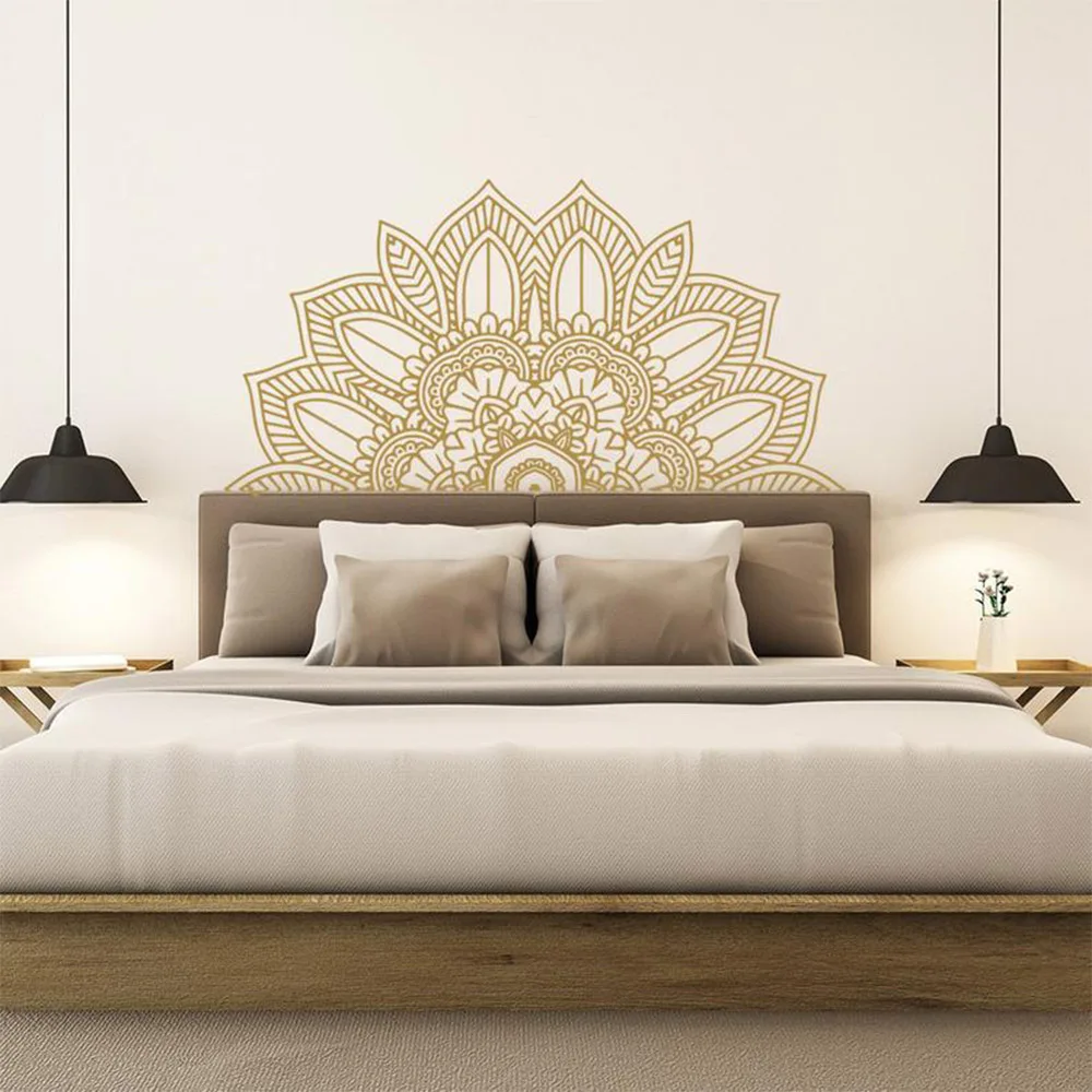 Half Mandala Headboard Wall Decal Zen Decor Lotus Flower Decals Vinyl Livingroom Yoga Sticker Art Boho Bohemian C422 | Дом и сад