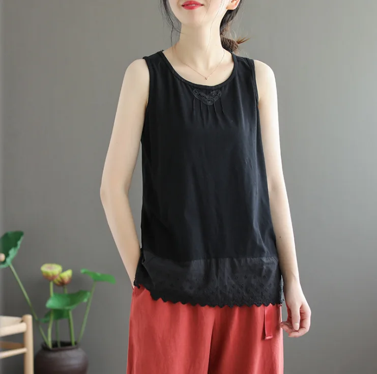 2020 Spring Summer T-shirt Women Slim-type All-match Tops New Casual Ladies O-Neck Sleeveless Spliced Mori girl | Женская одежда