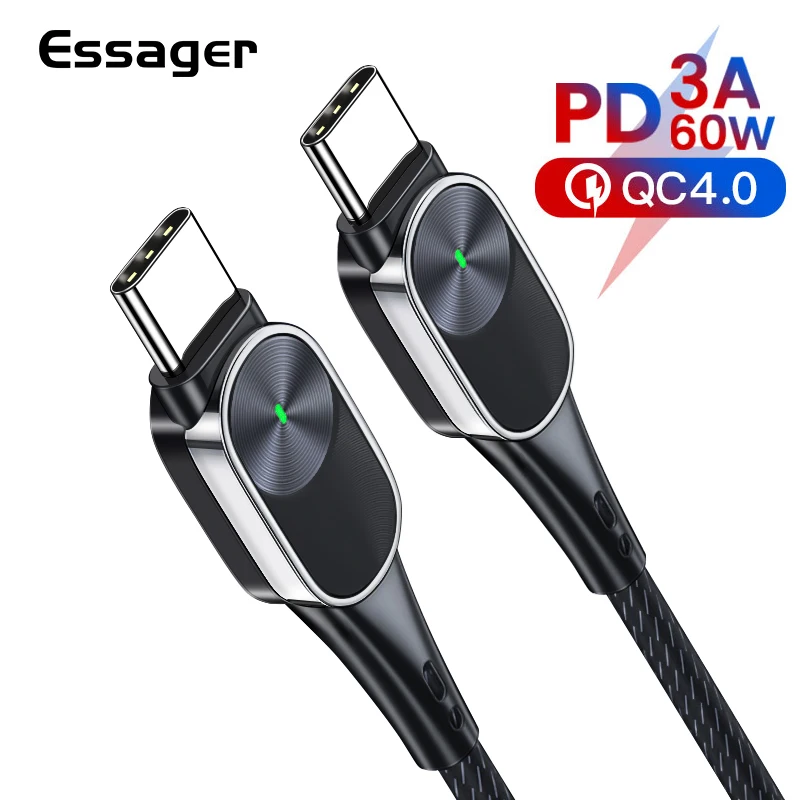 

Essager USB Type C To USB C Cable 60W PD Fast Charging Charger USBC USB-C Wire Cord For Xiaomi mi Samsung Macbook Pro Data Cable