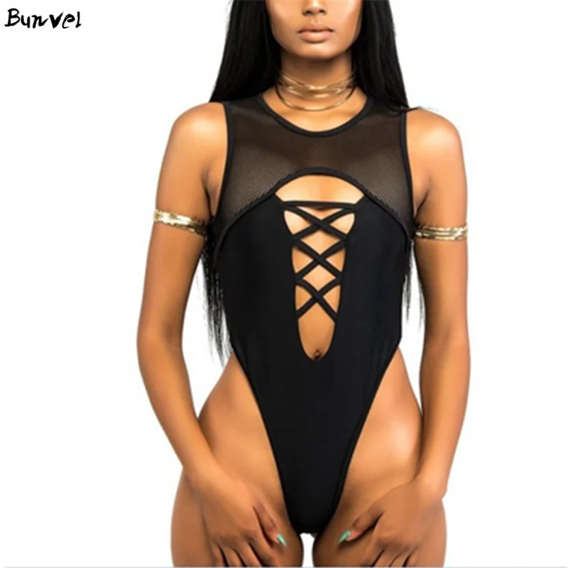 Bunvel сексуальный женский сдельный купальник на завязках бандаж сетка пэчворк