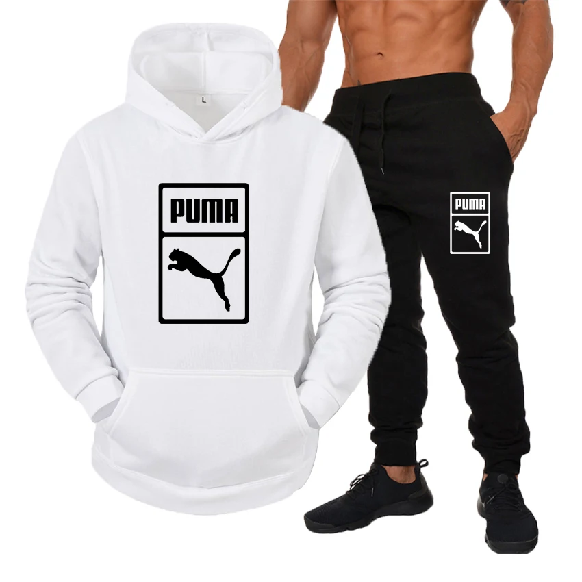 

Men's leisure sports Pullover set spring and autumn winter fashion printed Hooded Sweater + sports pants set s-3xl