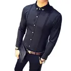 Мужская Повседневная рубашка с длинным рукавом, Классическая приталенная рубашка под смокинг, большие размеры, 2019