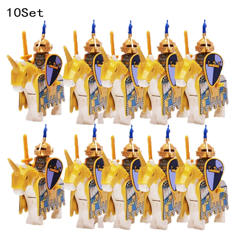 

New Medieval Age Castle knights Lion Dragoon Slive Hawk with Armor Rome Cavalry Warrior Building block kids toys 10Sets