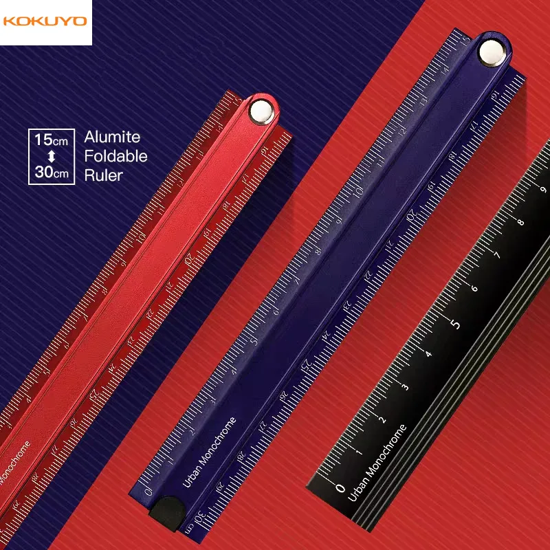 

KOKUYO 90 degree Aluminum Alloy Metal Foldable Ruler 15cm-30cm Folding Simple Design Stationery Urban Monochrome WSG-CLUW30