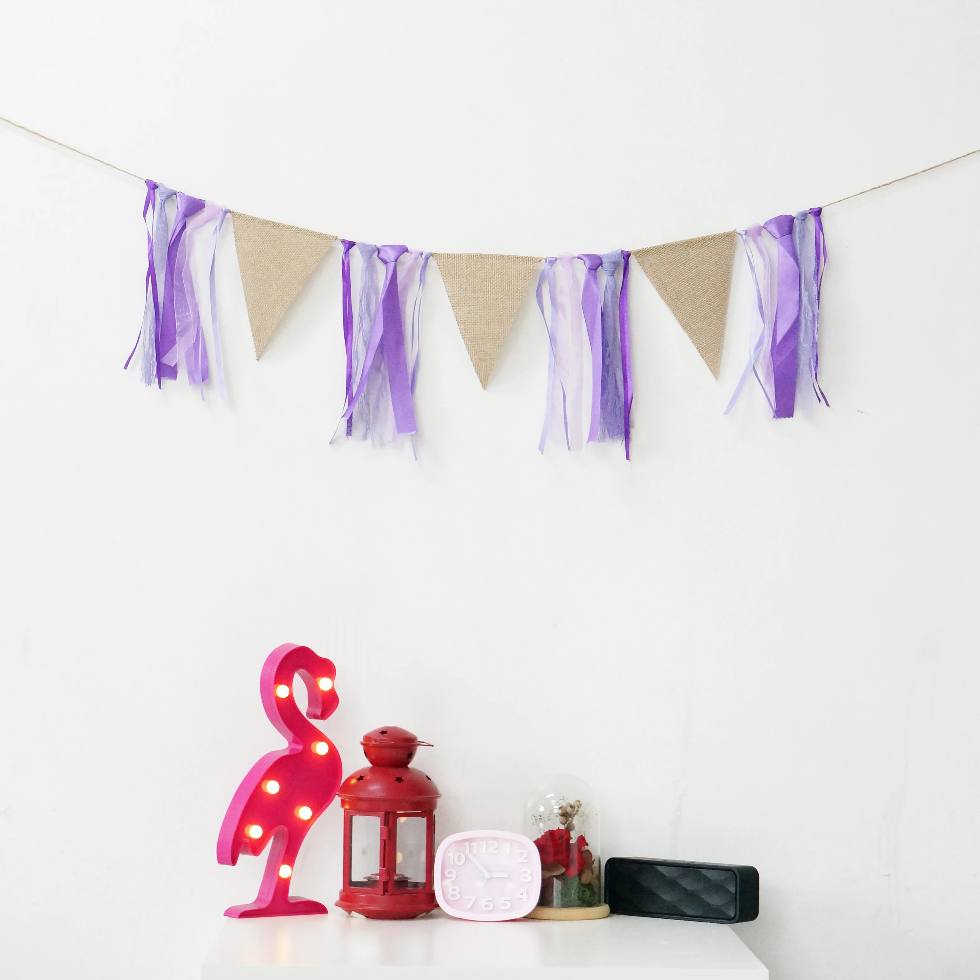 Пурпурная лента льняной пеньер флаг украшение для свадебной вечеринки фон на