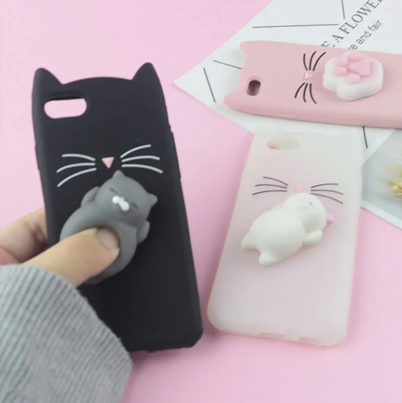 3D милый японский Блестящий бородатый чехол для iphone 6 6S 7 8 Plus X XR XS Max Squishy Cat