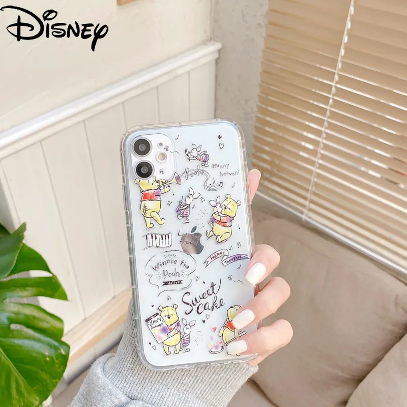 

Disney cartoon cute Pooh bear transparent phone case for iPhone 7/8P/X/XR/XS/XSMAX/11/12Pro/12mini/11promax/se girls phone cover