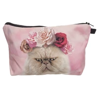 2020 3d prints women cosmetic bag zipper neceser portable pink roses cat makeup bag organizer bolsa feminina travel toiletry bag