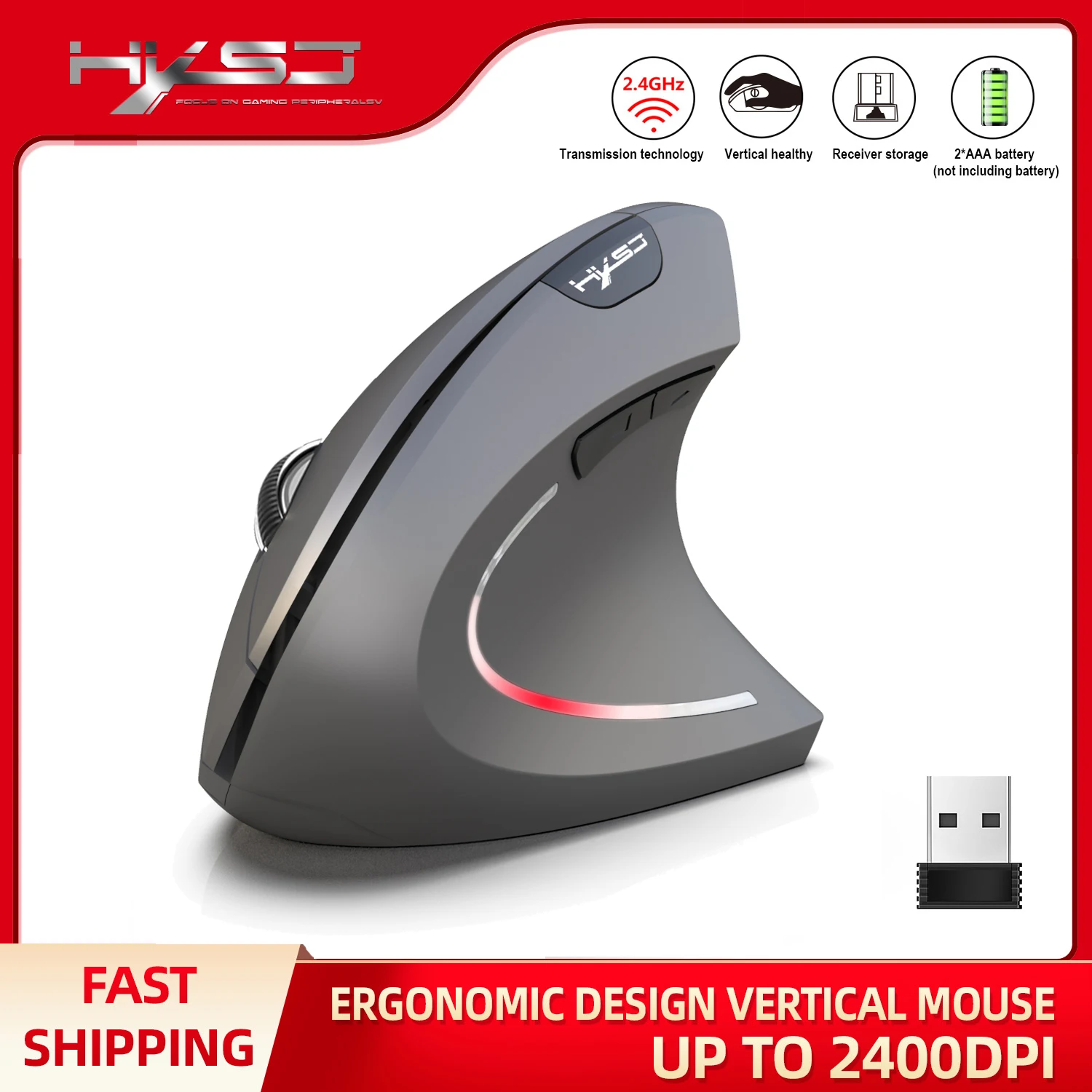 

HXSJ Wireless Mouse Optical 2.4G Mouse Ergonomics 800/1600/2400DPI Wrist Treatment Vertical Mouse for PC and Notebook