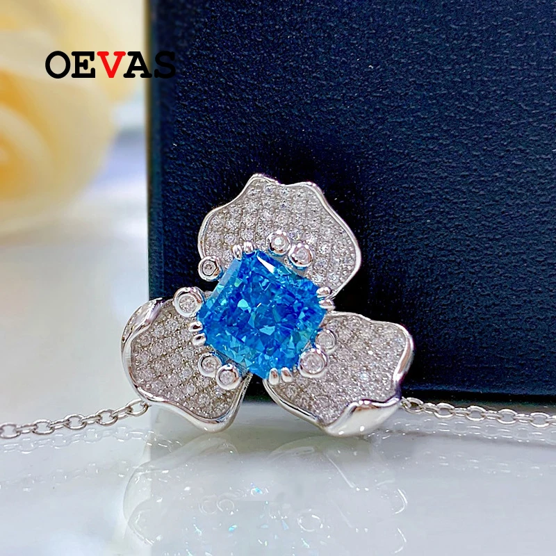 

OEVAS 100% 925 Sterling Silver 7*7mm Radiant Cut High Carbon Diamond Clover Pendant Necklace For Women Sparkling Fine Jewelry