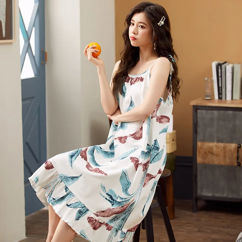 

Summer Sleepdress Cute Short Sleeve Lounge Wear Solid Cartoon Nightwear Casual Household Clothing Sexy Sleepdress