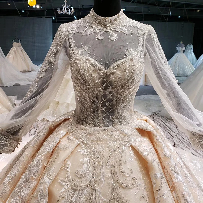 

Elegant Wedding Dresses Lebanon High Neck Long Sleeve Ball Gown Appliques Lace Bride Dress Wedding For Girls Brautkleid Bridal