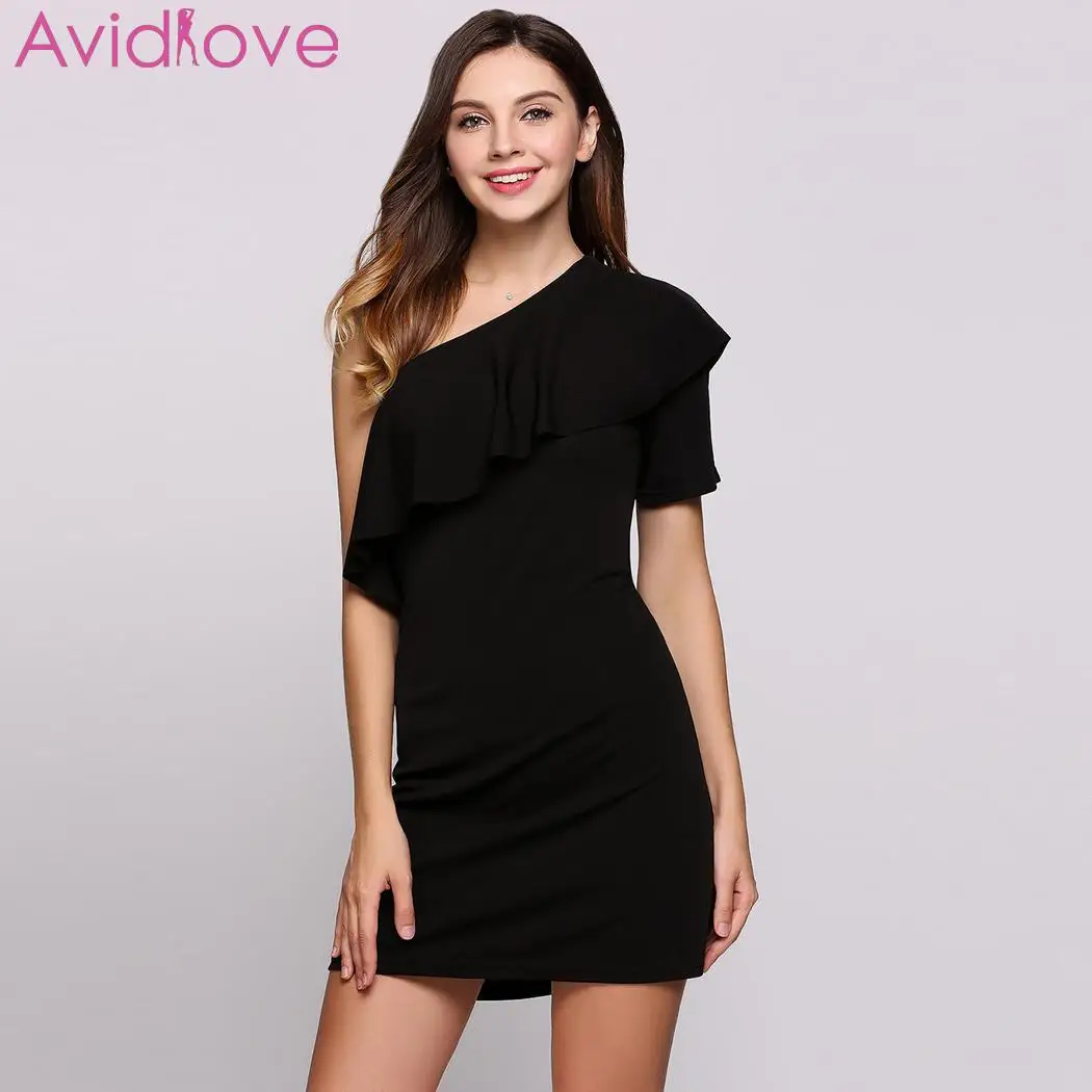 Женское однотонное платье-карандаш на одно плечо с коротким рукавом и оборками