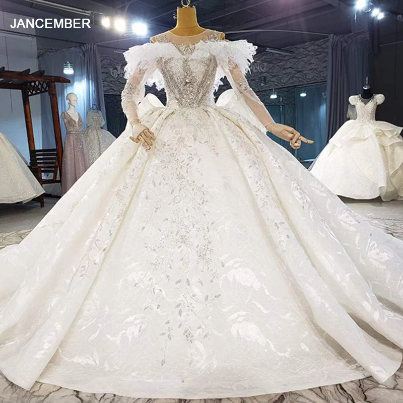 

HTL2098 сексуальное бальное платье с длинным рукавом и v-образным вырезом, украшенное бусинами и кристаллами, роскошное свадебное платье с блес...