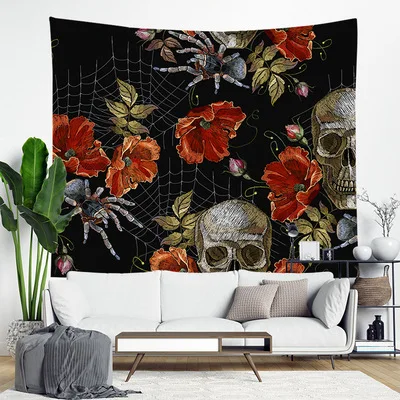 

Череп гобелен Скелет Wall Art цветы для настенного декора гобелен настенный персонализированные Череп Wall Art черный фон для помещения