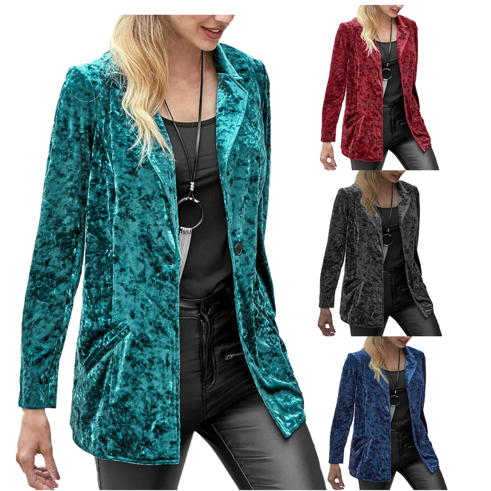 

Новые однотонные женские костюмы на одной пуговице, повседневный бархатный пиджак, женские куртки с длинным рукавом для женщин