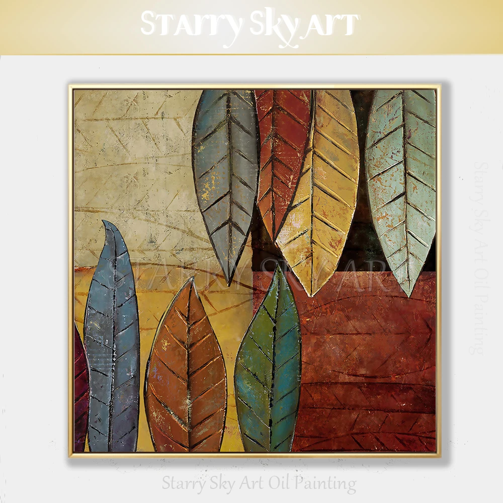 

Fashion Wall Art Hand-painted High Quality Modern Leaves Oil Painting on Canvas Beauty Wall Art Colorful Leaves Oil Painting