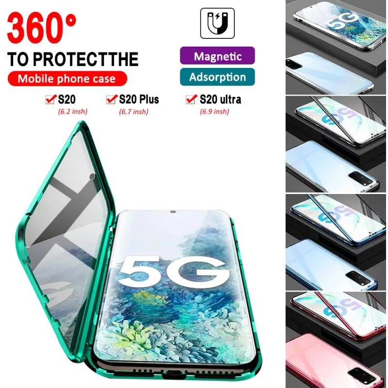 

Hot Selling Metal Magnetic Phone Case For Samsung S20 S20 Ultra Double-sided Tempered Glass Cover For Samsung S20 S20 Ultra