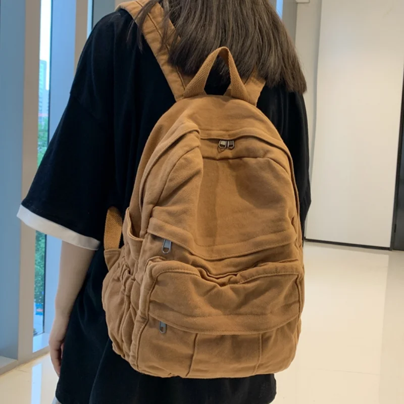 

Vintage Casual Backpack Women Travel Bag 2021 Fashion High Capacity Solid Color Women's Backpack Student Zipper School Bag
