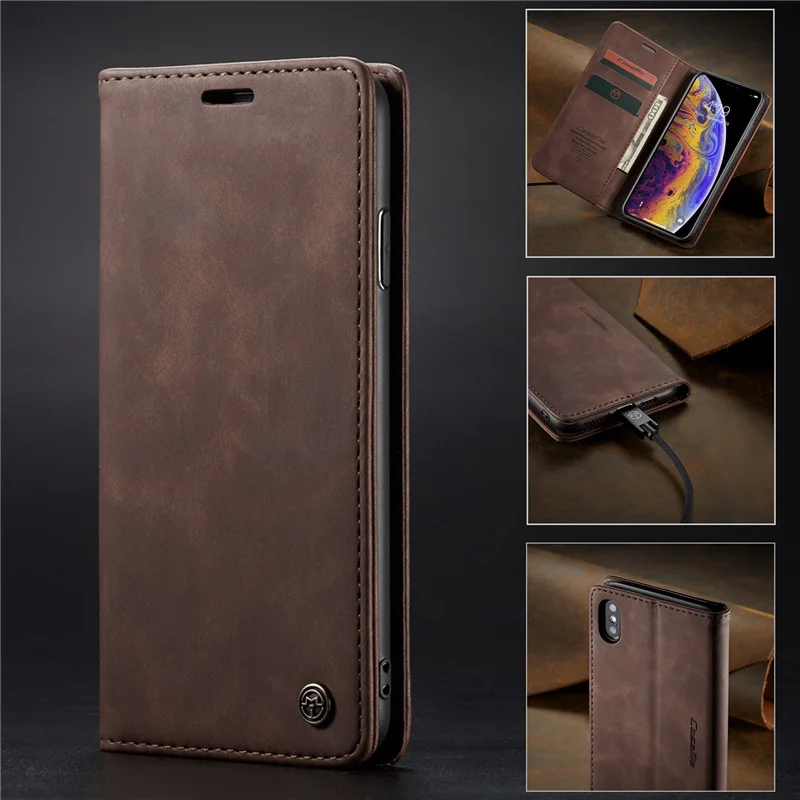 

Leather Back Flip Case For iPhone 12 11 Pro Retro Magnetic Card Stand Wallet For iphone XR Case Back Cover phone case