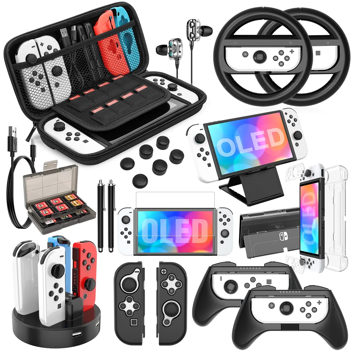 

HEYSTOP Switch Accessories Bundle 25 in 1 for Nintendo Switch OLED, Gift Kit with Carrying Case, Dockable Protective Cover Case