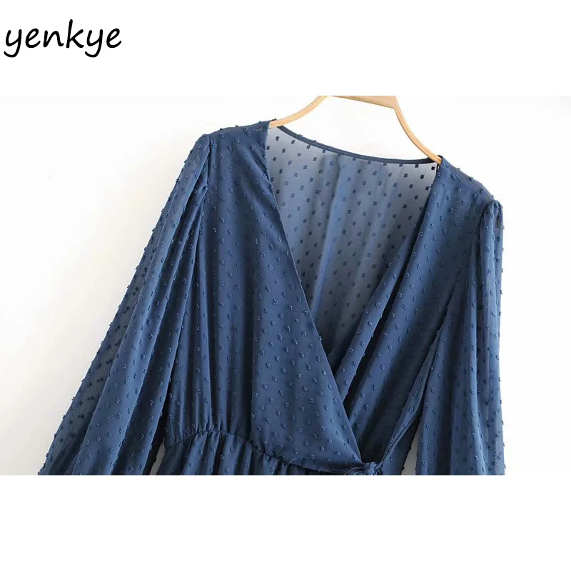 Винтажный Синий Швейцарский шифоновый комбинезон в горошек Женский Летний с