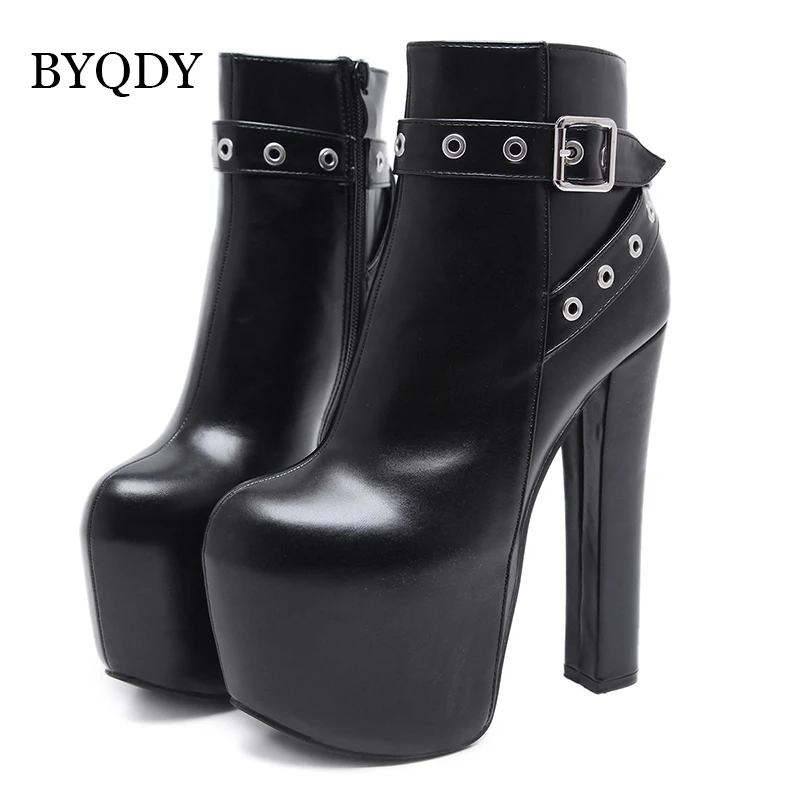 BYQDY/Новинка Пикантные женские ботильоны с заклепками на толстом высоком каблуке