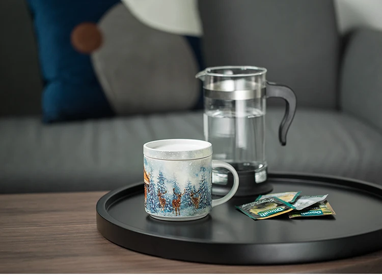 OUSSIRRO 400ml Ceramic Cup Kit Porcelain Constellation Theme LuckyMerry Christmas Mug with Gift Box Christmas Gift for Friends