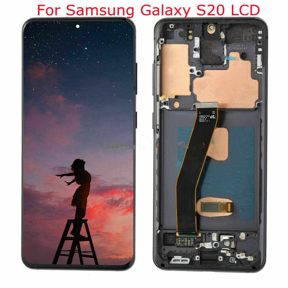 Pantalla t&aacute;ctil Original para Samsung Galaxy S20 LCD G980, G980F, G980DS, con Marco, digitalizador con l&iacute;nea o con puntos negros-0