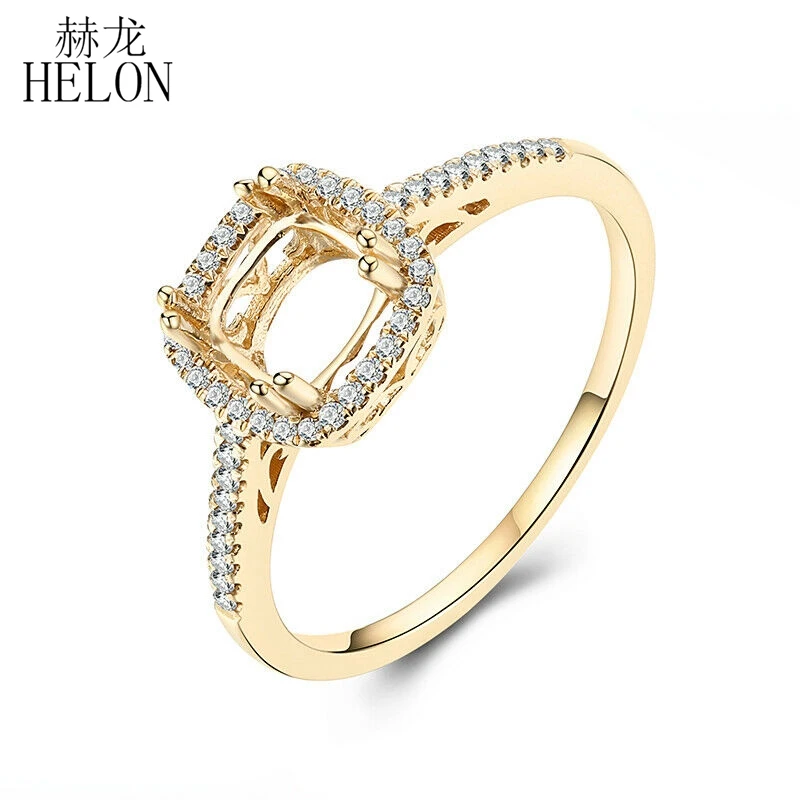 

HELON Cushion 6 мм Твердое 14K желтое золото H/SI 0.2ct натуральные бриллианты помолвка полукрепление кольцо оправа женские ювелирные изделия