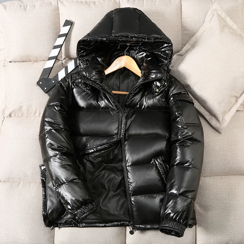Men's Jacket Down Jacket Winter Hooded Thick High Quality Solid Color Tooling Cotton Bright Face Couple Jacket