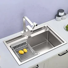 Silver nano stainless steel manual sink single-slot stepped thickened kitchen sink dishwashing faucet