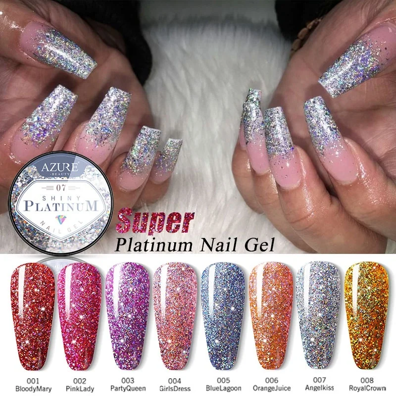 Azure Beauty блестящие Платиновые блестки Led Лак для ногтей долговечный Блестящий