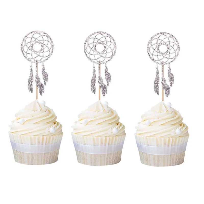 silver dreamcatcher 12 шт. 33 стиля Торт Топперы Танцы для свадьбы или «нулевого дня рождения» День рождения Юбилей золотой черный украшения для кексов выпечки украшения - Цвет: silver dreamcatcher