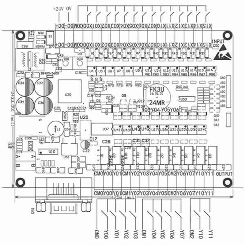 FX3U 24MR 6AD 2DA RS485 RTC 14 вход 10 релейный выход 6 аналоговый 2 PLC контроллер | Инструменты
